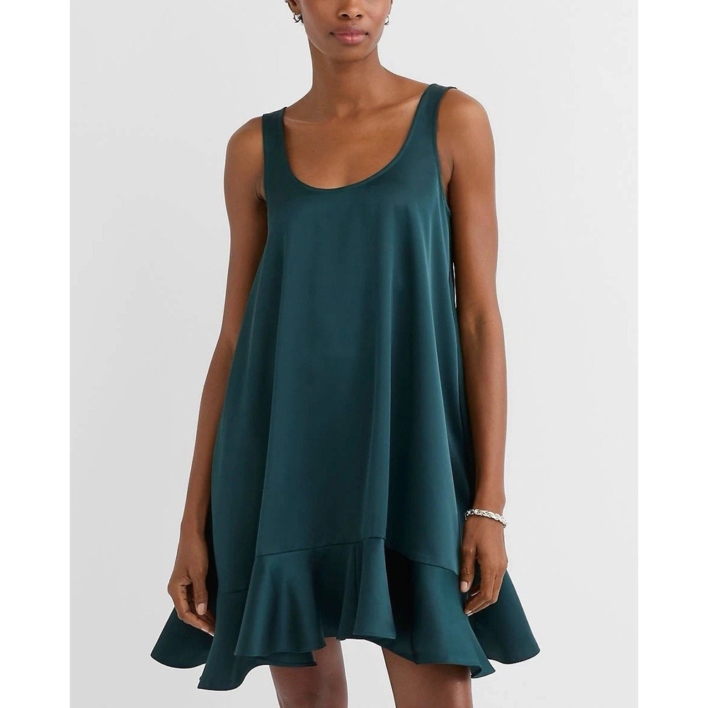 LOFT Satin Ruffle Mini Pocket Dress Ponderosa Pine / Women's 10‎